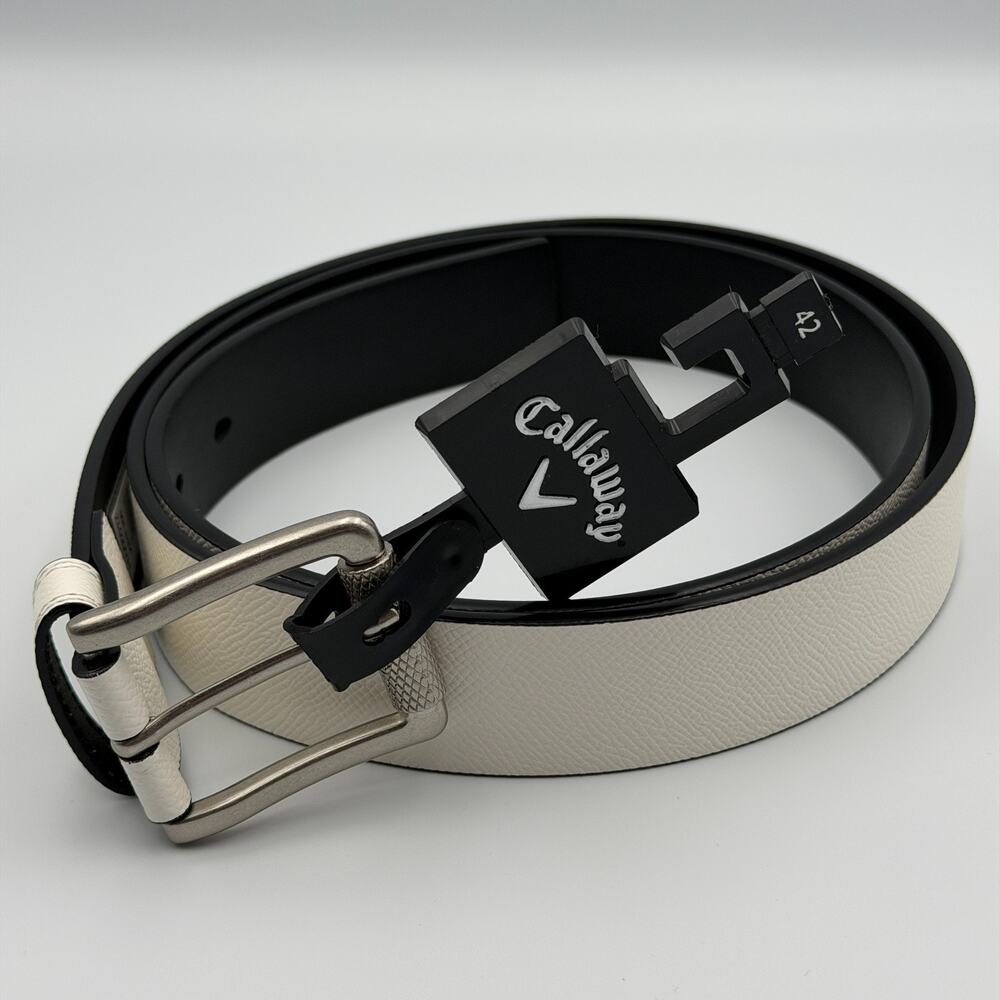 Callaway Golf Belt Mens Size 42 White Textured Faux Leather Silver Buckle NWT